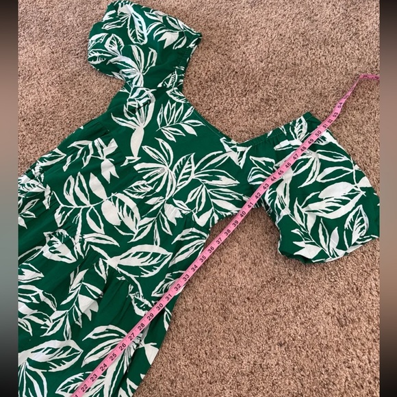Meadow Rhodes Midi Dress Green & White Cotton Leaf Print Puff Sleeve 
size XL - Picture 11 of 12